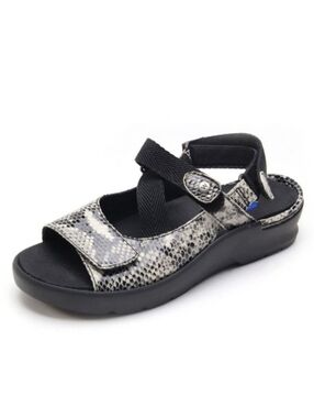 WOLKY Lisse Strappy Sandals US 12 Snake Embossed Slingback Platform Flats